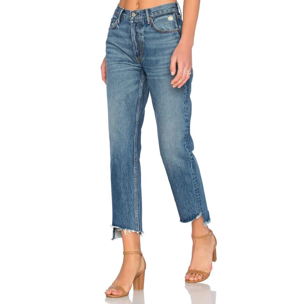 Grlfrnd Womens Helena Straight Leg Jeans Raw cut Cropped Hem Size 23‎